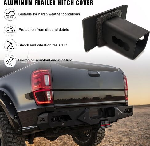 Trailer Hitch Cover, 2 Inch Hitch Cover Tube Plug Insert with Pin Bolt, Dust-Proof Heavy Metal Tow Receiver Plug Cap with American Flag, Universal Trailer Car Accessories (Black) in Saudi Arabia