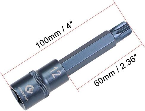 uxcell 1/2" Drive x M12 (12mm) Triple Square Spline Bit Socket, S2 Steel Bits, CR-V Sockets 4" Length (for Hand Use Only) in Kuwait