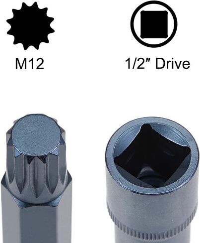 uxcell 1/2" Drive x M12 (12mm) Triple Square Spline Bit Socket, S2 Steel Bits, CR-V Sockets 4" Length (for Hand Use Only) in Kuwait