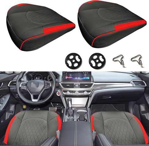 ramuel Universal Fit Leather Car Seat Covers for Cars Front Seat Cover Protector Seat Cushion Pad Mat Protect Edge Wrapping Anti-Slip for Most Cars, Pickup, Sedan, Truck, SUV (2pc Black Red) in Saudi Arabia