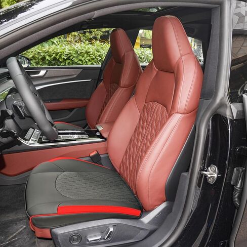 ramuel Universal Fit Leather Car Seat Covers for Cars Front Seat Cover Protector Seat Cushion Pad Mat Protect Edge Wrapping Anti-Slip for Most Cars, Pickup, Sedan, Truck, SUV (2pc Black Red) in Saudi Arabia