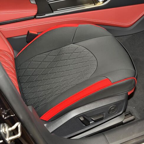 ramuel Universal Fit Leather Car Seat Covers for Cars Front Seat Cover Protector Seat Cushion Pad Mat Protect Edge Wrapping Anti-Slip for Most Cars, Pickup, Sedan, Truck, SUV (2pc Black Red) in Saudi Arabia