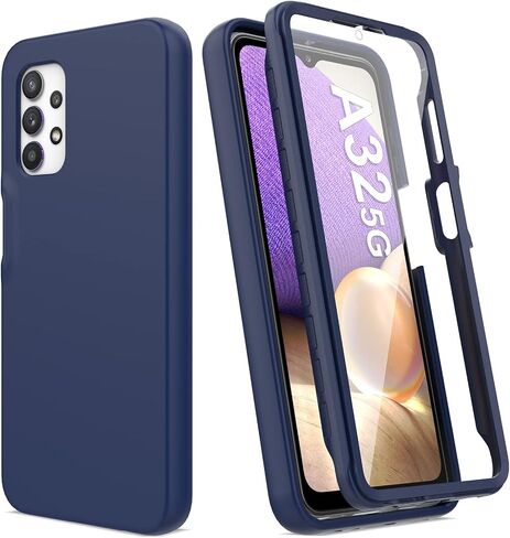 for Samsung Galaxy A32 5G Case with Built-in Screen Protector, Full Body Protection Shockproof Cover Case, [Rugged PC Front Bumper + Soft TPU Back Cover] Armor Protective Phone Case - Black in Saudi Arabia