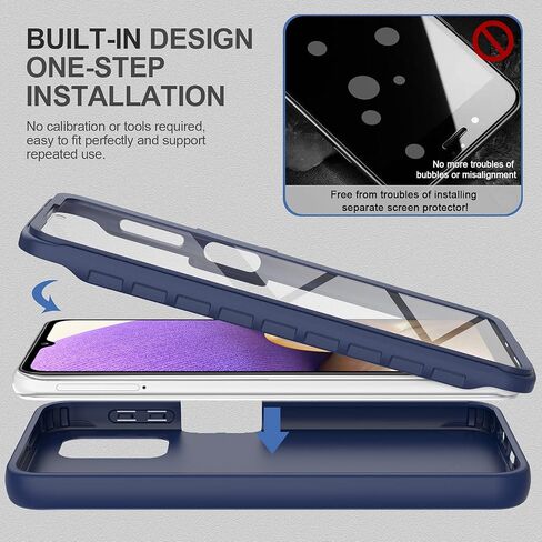 for Samsung Galaxy A32 5G Case with Built-in Screen Protector, Full Body Protection Shockproof Cover Case, [Rugged PC Front Bumper + Soft TPU Back Cover] Armor Protective Phone Case - Black in Saudi Arabia
