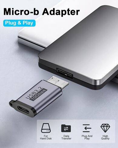 Duttek USB A إلى Micro B محول 10 جيجابت في الثانية، USB-C إلى Micro USB 3.2 Gen 2 محول شحن سريع، USB A ذكر إلى Micro B ذكر محول لـ iPhone 15 Plus/15 Pro Max، WD My Passport محرك الأقراص الخارجي 2 حزمة in Kuwait
