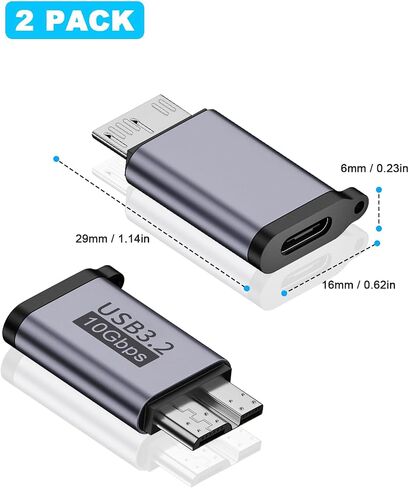 Duttek USB A إلى Micro B محول 10 جيجابت في الثانية، USB-C إلى Micro USB 3.2 Gen 2 محول شحن سريع، USB A ذكر إلى Micro B ذكر محول لـ iPhone 15 Plus/15 Pro Max، WD My Passport محرك الأقراص الخارجي 2 حزمة in Kuwait