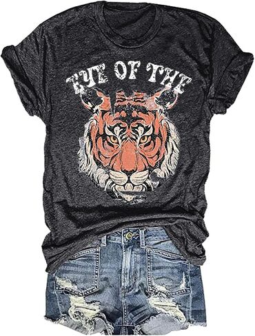 Eye of The Tiger Shirt Women Vintage Tiger Printed Short Sleeve Tshirt Throwback Concert T-Shirts Casual Tee Tops in Kuwait
