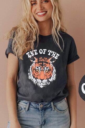 Eye of The Tiger Shirt Women Vintage Tiger Printed Short Sleeve Tshirt Throwback Concert T-Shirts Casual Tee Tops in Kuwait