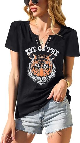 Eye of The Tiger Shirt Women Vintage Tiger Printed Short Sleeve Tshirt Throwback Concert T-Shirts Casual Tee Tops in Kuwait