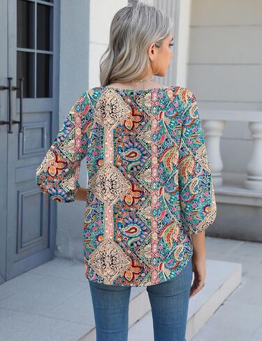 Micoson Womens 3/4 Sleeve Tops Dressy Casual V Neck Chiffon Work Blouses Loose Fit Business Button Down Shirts in Saudi Arabia