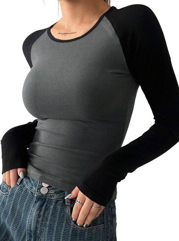 تي شيرت Avanova نسائي راجلان كولوربلوك بأكمام طويلة ورقبة دائرية، قمصان كاجوال رفيعة in Kuwait