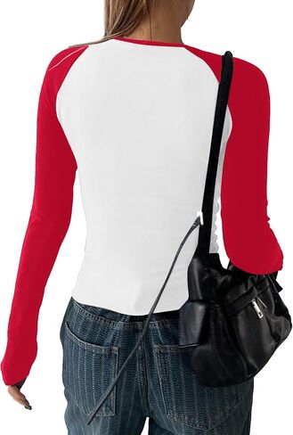 Avanova Women Raglan Colorblock Long Sleeve Crewneck Tee Shirts Slim Casual Tops in Saudi Arabia