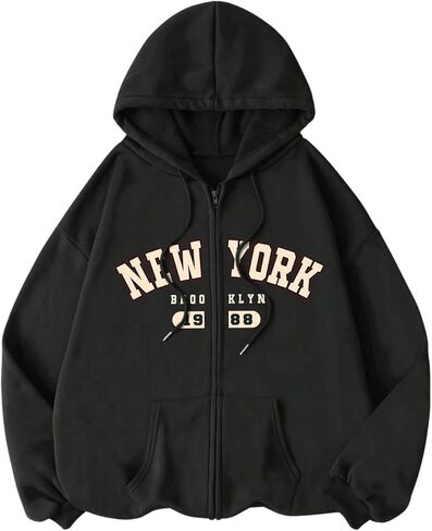 سويت شيرت سويت شيرت نسائي من SweatyRocks بغطاء للرأس وطباعة جرافيك كاجوال بسحاب وأكمام طويلة مع جيوب in Saudi Arabia