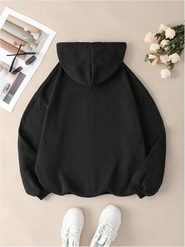 سويت شيرت سويت شيرت نسائي من SweatyRocks بغطاء للرأس وطباعة جرافيك كاجوال بسحاب وأكمام طويلة مع جيوب in Saudi Arabia
