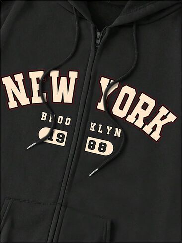 سويت شيرت سويت شيرت نسائي من SweatyRocks بغطاء للرأس وطباعة جرافيك كاجوال بسحاب وأكمام طويلة مع جيوب in Saudi Arabia