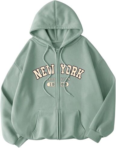 SweatyRocks Women's Sweatshirts Hoodies Graphic Print Casual Zip Up Long Sleeve Pullover Top with Pockets in Saudi Arabia