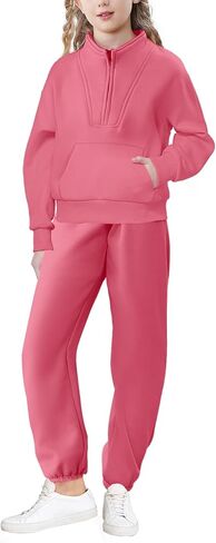 U·nikaka Girls Clothing Sets Half Zip Sweatsuit Outfits Sweatshirt and Sweatpants Fleece Pullover Joggers Set with Pockets in Kuwait