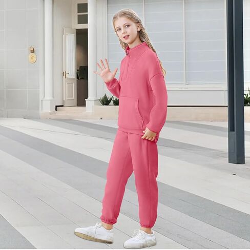 U·nikaka Girls Clothing Sets Half Zip Sweatsuit Outfits Sweatshirt and Sweatpants Fleece Pullover Joggers Set with Pockets in Kuwait