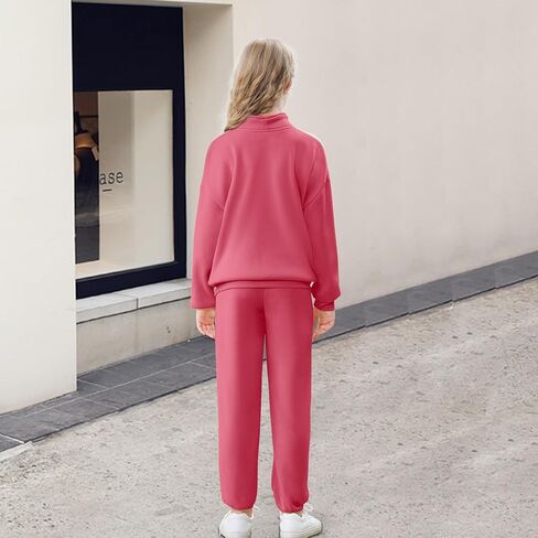 U·nikaka Girls Clothing Sets Half Zip Sweatsuit Outfits Sweatshirt and Sweatpants Fleece Pullover Joggers Set with Pockets in Kuwait