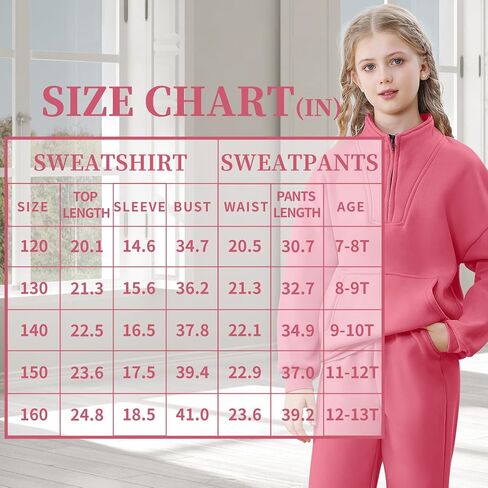 U·nikaka Girls Clothing Sets Half Zip Sweatsuit Outfits Sweatshirt and Sweatpants Fleece Pullover Joggers Set with Pockets in Kuwait