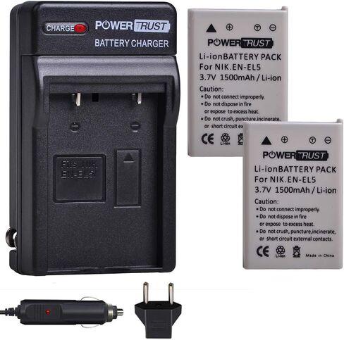 PowerTrust 3X EN-EL5 EL5 Battery and Fast Charger Kits for Nikon ENEL5 CoolPix 3700, 4200, 5200, 5900, 7900, P3, P4, P80, P90, P100, P500, P510, P520, P530, P5000, P5100, P6000, S10 Digital Camera in Kuwait