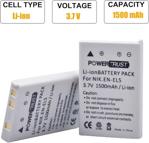 PowerTrust 3X EN-EL5 EL5 Battery and Fast Charger Kits for Nikon ENEL5 CoolPix 3700, 4200, 5200, 5900, 7900, P3, P4, P80, P90, P100, P500, P510, P520, P530, P5000, P5100, P6000, S10 Digital Camera in Kuwait