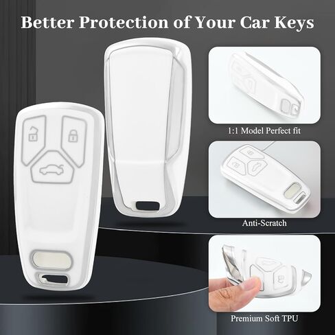 for Audi Key Fob Cover, Soft TPU Key Case for Audi A3 A4 A5 A6 Q5 Q7 TT TTS SQ5 S5 R8 Car Accessories Smart Key Protector (Silver Blue) in Kuwait