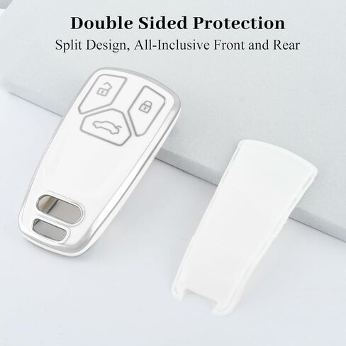 for Audi Key Fob Cover, Soft TPU Key Case for Audi A3 A4 A5 A6 Q5 Q7 TT TTS SQ5 S5 R8 Car Accessories Smart Key Protector (Silver Blue) in Kuwait