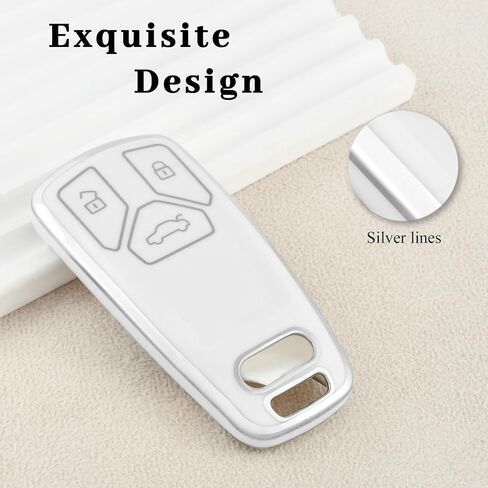 for Audi Key Fob Cover, Soft TPU Key Case for Audi A3 A4 A5 A6 Q5 Q7 TT TTS SQ5 S5 R8 Car Accessories Smart Key Protector (Silver Blue) in Kuwait