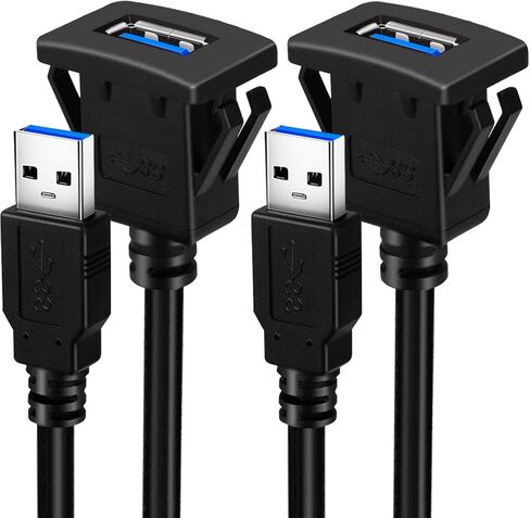 BATIGE Square Single Port USB 3.0 Panel Flush Mount Extension Cable with Buckle for Car Truck Boat Motorcycle Dashboard 6ft in Kuwait