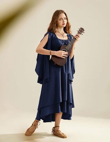 Scarlet Darkness Women Renaissance Costume Split Bell Sleeve Double Layered High Low Dress in Saudi Arabia