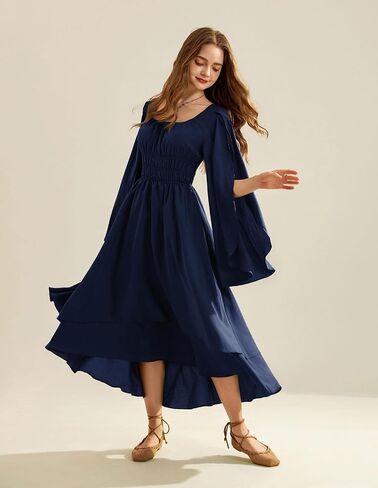 Scarlet Darkness Women Renaissance Costume Split Bell Sleeve Double Layered High Low Dress in Saudi Arabia