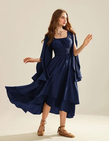 Scarlet Darkness Women Renaissance Costume Split Bell Sleeve Double Layered High Low Dress in Saudi Arabia