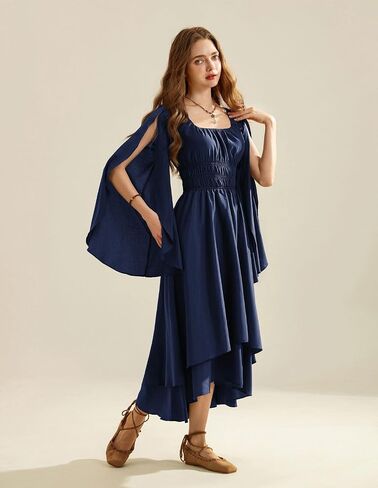 Scarlet Darkness Women Renaissance Costume Split Bell Sleeve Double Layered High Low Dress in Saudi Arabia