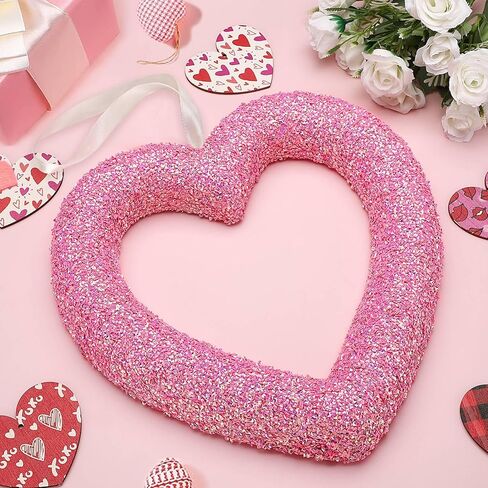 13" Valentine's Day Heart Felt Pom Pom Wreath, Valentine Felt Heart Wreath for Front Door Hanger, Pink Wool Felt Ball Valentine Wreath, Pompom Heart Wreath for Wedding Holiday Engagement Anniversary in Saudi Arabia