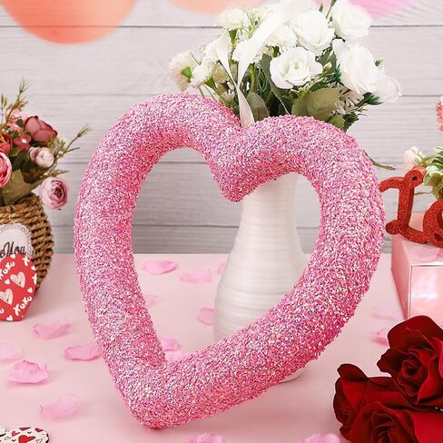 13" Valentine's Day Heart Felt Pom Pom Wreath, Valentine Felt Heart Wreath for Front Door Hanger, Pink Wool Felt Ball Valentine Wreath, Pompom Heart Wreath for Wedding Holiday Engagement Anniversary in Saudi Arabia