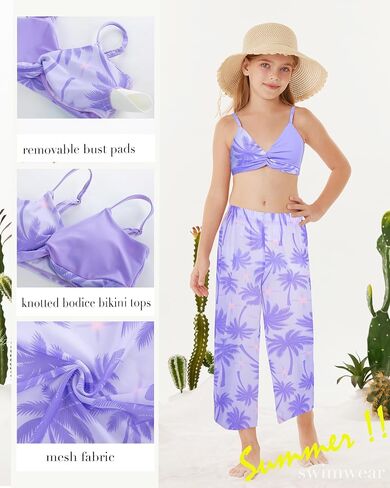 GRACE KARIN Teen Girls Bathing Suits Kids 4 Piece Long Sleeve Swimsuit Kimono Up Pants Bikini Tankini Set Swimwear in Kuwait