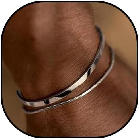Silver Bracelets for Men Layered Silver Bracelets Mens Silver Bracelet Cuban Link Bracelet Stack Silver Chain Bracelet Trendy Mens Jewelry for Dad Husband Boyfriend in Saudi Arabia
