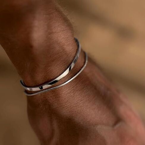 Silver Bracelets for Men Layered Silver Bracelets Mens Silver Bracelet Cuban Link Bracelet Stack Silver Chain Bracelet Trendy Mens Jewelry for Dad Husband Boyfriend in Saudi Arabia