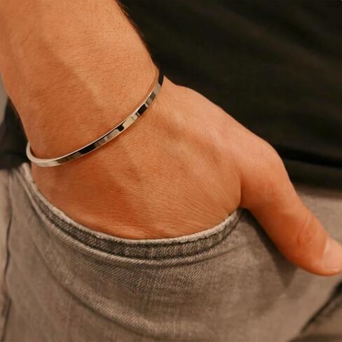 Silver Bracelets for Men Layered Silver Bracelets Mens Silver Bracelet Cuban Link Bracelet Stack Silver Chain Bracelet Trendy Mens Jewelry for Dad Husband Boyfriend in Saudi Arabia