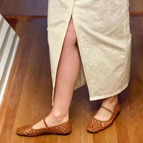 Woven Mesh Ballet Flats Shoes for Women with Elastic Strap Square Toe Breathable Slip On Flat Mary Janes Dress Casual Shoes in Saudi Arabia