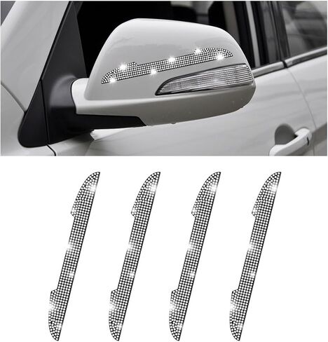 4PCS Bling Car Door Handle Scratch Protector, Crystal Rhinestone Sticker Car Door Edge Guard, Side Rearview Mirror Anti-Collision Strip, Exterior Accessories for Women Men (White) in Kuwait