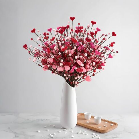 8 PCS Valentine's Day Gifts, Artificial Red Berry Flower Stems Pink Heart Shaped Berries Picks Branches for Valentine Decorations, Mother's Day, Wedding Anniversary Home Table Indoor Decor in Saudi Arabia