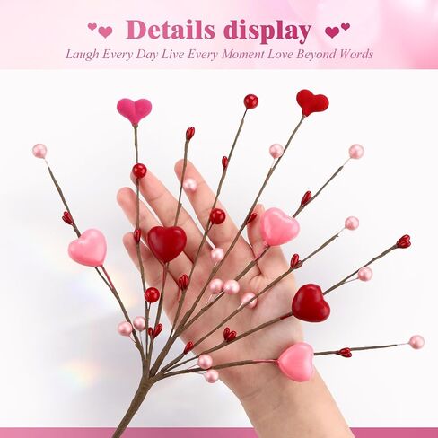 8 PCS Valentine's Day Gifts, Artificial Red Berry Flower Stems Pink Heart Shaped Berries Picks Branches for Valentine Decorations, Mother's Day, Wedding Anniversary Home Table Indoor Decor in Saudi Arabia