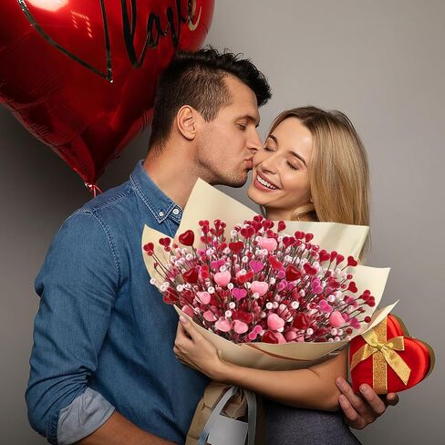 8 PCS Valentine's Day Gifts, Artificial Red Berry Flower Stems Pink Heart Shaped Berries Picks Branches for Valentine Decorations, Mother's Day, Wedding Anniversary Home Table Indoor Decor in Saudi Arabia