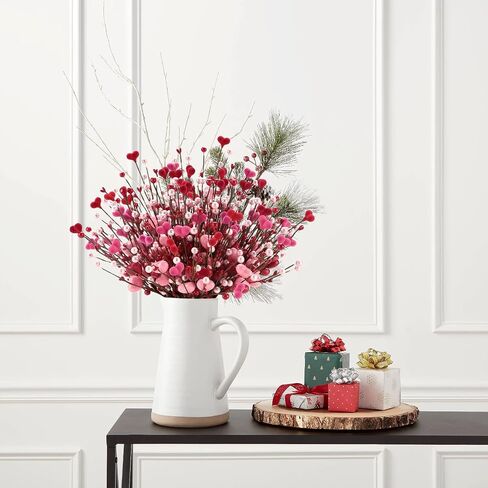 8 PCS Valentine's Day Gifts, Artificial Red Berry Flower Stems Pink Heart Shaped Berries Picks Branches for Valentine Decorations, Mother's Day, Wedding Anniversary Home Table Indoor Decor in Saudi Arabia