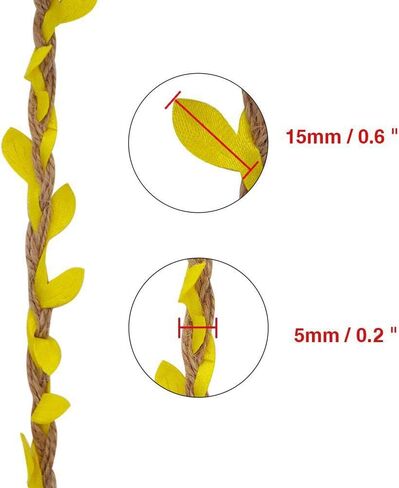 Burlap Leaf Ribbon 2 Rolls 66 Feet Total 5mm Natural Jute Twine with Artificial Green Leaves Braided Decorated Vine for Jungle Safari Party Wedding Garden Home Decor in Saudi Arabia