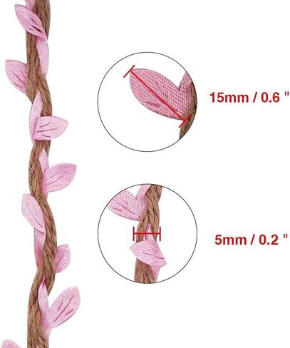 Burlap Leaf Ribbon 2 Rolls 66 Feet Total 5mm Natural Jute Twine with Artificial Green Leaves Braided Decorated Vine for Jungle Safari Party Wedding Garden Home Decor in Saudi Arabia