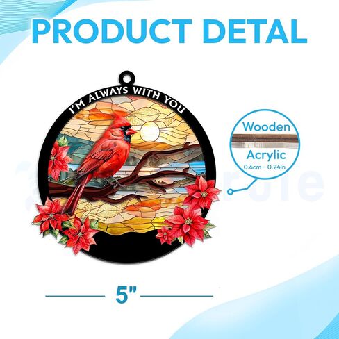 HYTURTLE Personalized Memorial Cardinal Ornaments Gifts for Loss of Loved Ones - I'm Always with You - Memorial Ornament for Christmas Tree Decor - Sympathy Keepsake Gift - Memorial Suncatcher 5" in Saudi Arabia