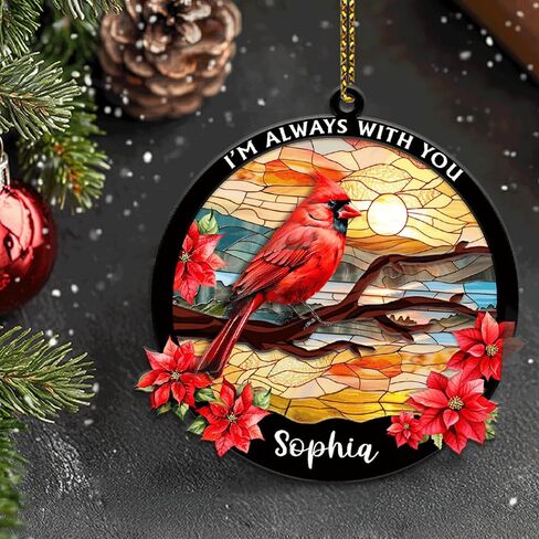 HYTURTLE Personalized Memorial Cardinal Ornaments Gifts for Loss of Loved Ones - I'm Always with You - Memorial Ornament for Christmas Tree Decor - Sympathy Keepsake Gift - Memorial Suncatcher 5" in Saudi Arabia